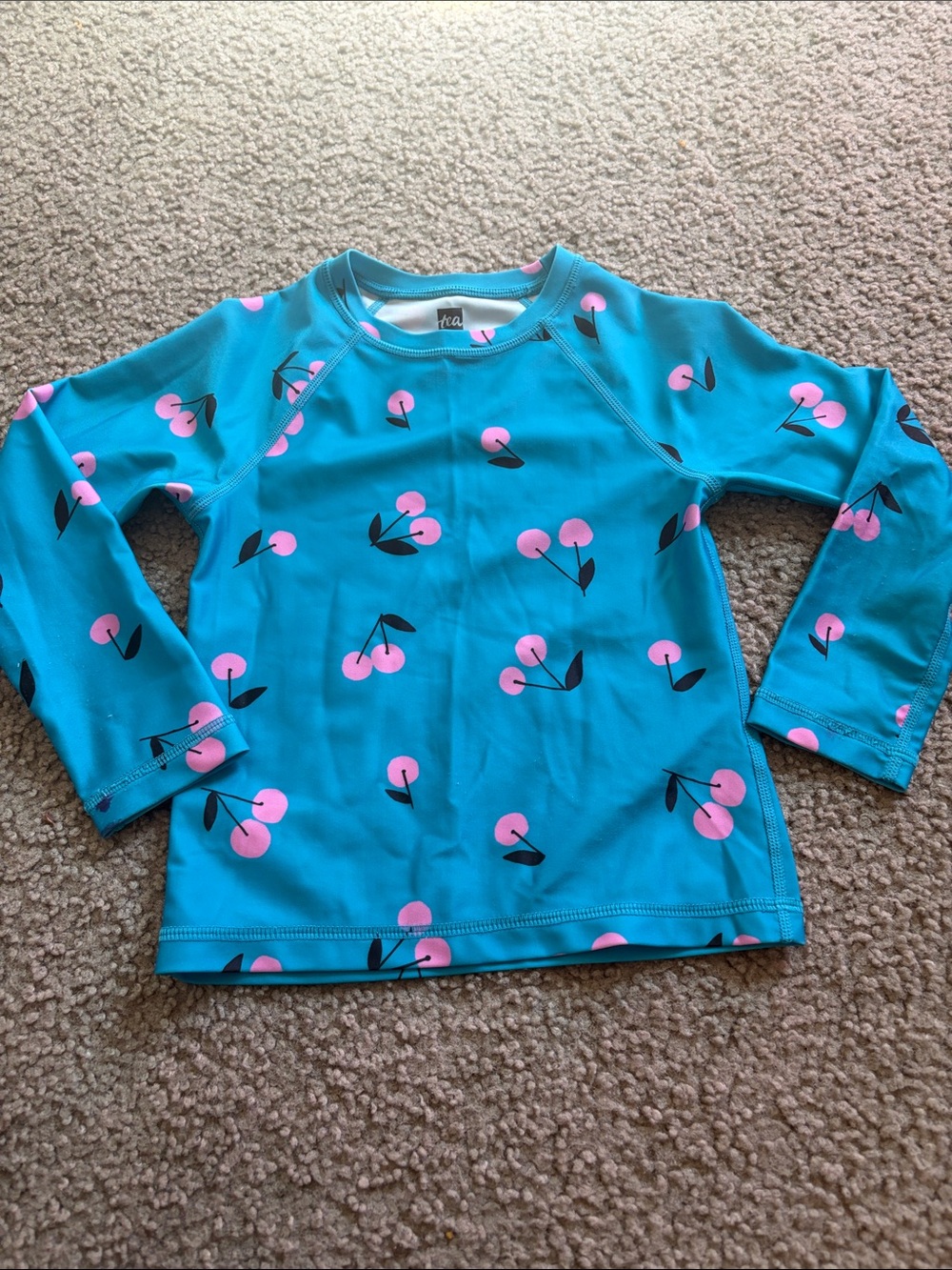 B62 ‘tea’ brand 4t Blue Cherry Print Rash Guard Swim Top